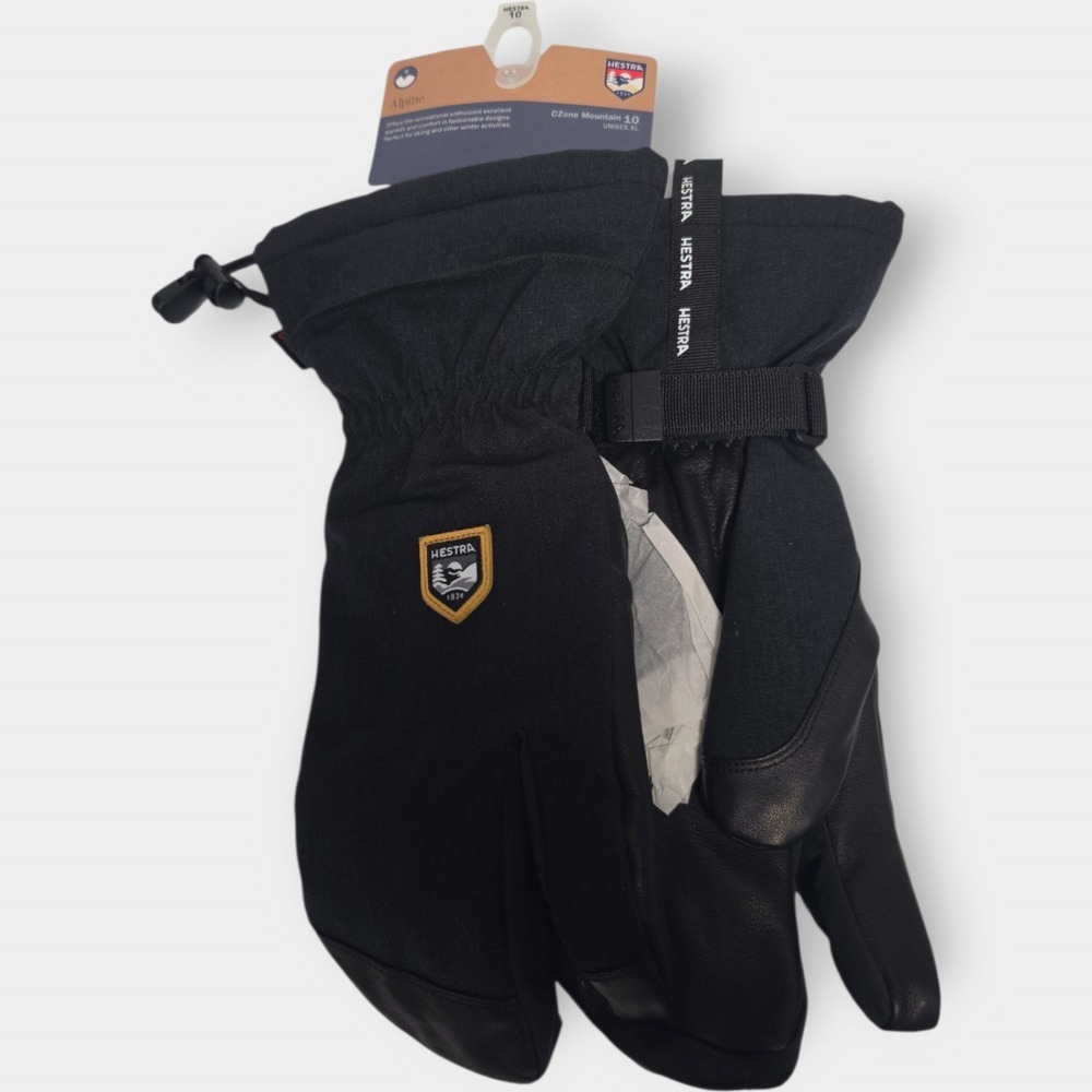 Hestra CZone Mountain 3-Finger Ski Gloves Black Size 10 Unisex XL NWT NEW